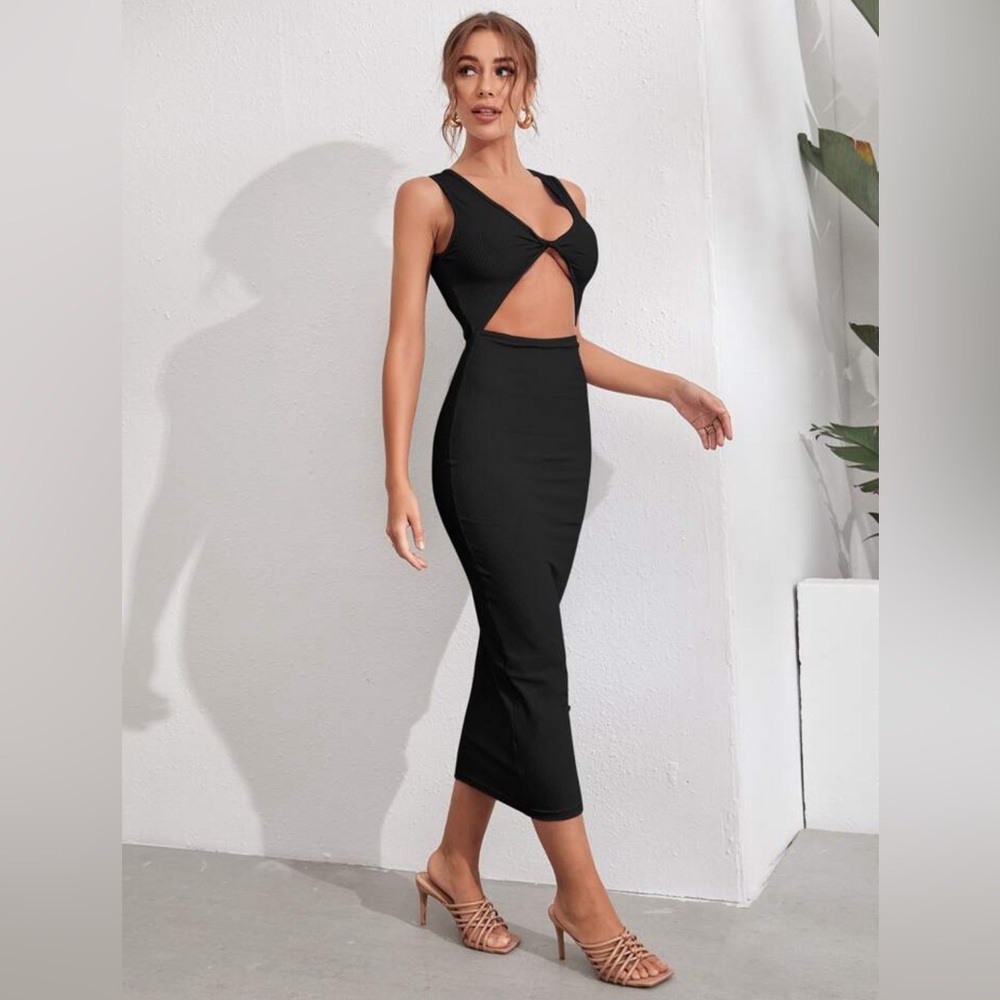Ribbed Cut Out Front Bodycon
